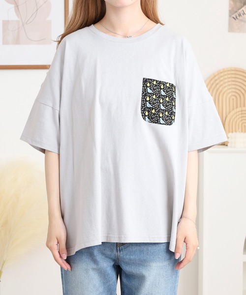 Emago（イマゴ）の「EMAGO ポケット付きプリントＴ（Tシャツ/カットソー・レディース・ライトグレー/ホワイト/ブラック・FREE）」の4枚目の写真