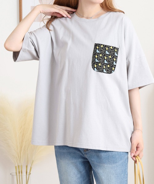 Emago（イマゴ）の「EMAGO ポケット付きプリントＴ（Tシャツ/カットソー・レディース・ライトグレー/ホワイト/ブラック・FREE）」の11枚目の写真