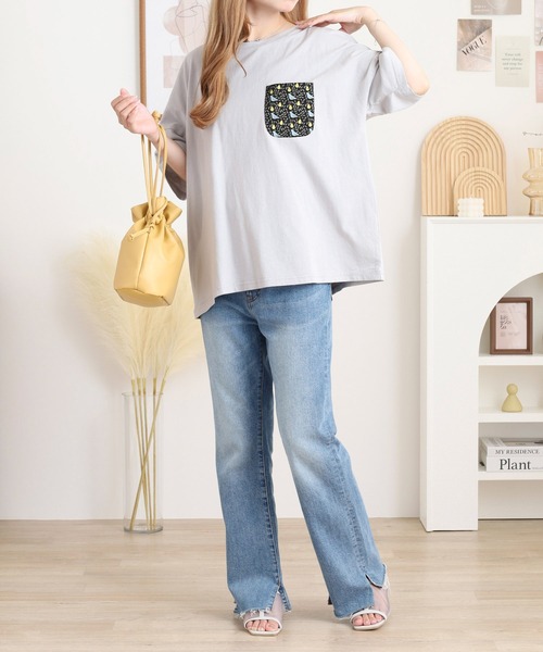 Emago（イマゴ）の「EMAGO ポケット付きプリントＴ（Tシャツ/カットソー・レディース・ライトグレー/ホワイト/ブラック・FREE）」の15枚目の写真