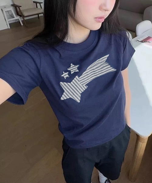 HALEY PESCA(ヘーリーペスカ)の「HALEY PESCA/Shooting Star パッチワークTシャツ(Tシャツ/カットソー・レディース・ネイビー/ホワイト・MEDIUM/SMALL)」の5枚目の写真