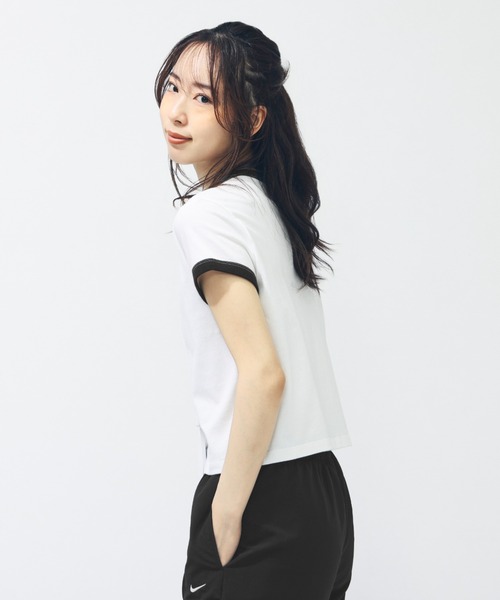 NIKE（ナイキ）の「ナイキ  NSW リンガー VNTG RU S/S NIKE（Tシャツ/カットソー・レディース・ホワイト×ブラック/グレー・M/L）」の5枚目の写真