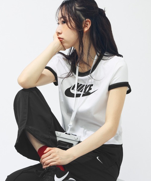 NIKE（ナイキ）の「ナイキ  NSW リンガー VNTG RU S/S NIKE（Tシャツ/カットソー・レディース・ホワイト×ブラック/グレー・M/L）」の4枚目の写真