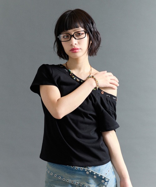 FTW(エフティダブリュー)の「2WAY HENRY BUTTON TOP(Tシャツ/カットソー・レディース・ネイビー/グレー/ブラック・SMALL/MEDIUM)」の2枚目の写真