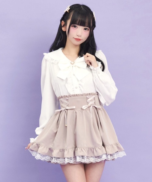 Secret Honey（シークレットハニー）の「サイドレースアップスカパン（スカート・レディース・その他/ピンク/グレー・MEDIUM）」の2枚目の写真