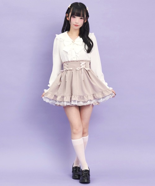 Secret Honey（シークレットハニー）の「サイドレースアップスカパン（スカート・レディース・その他/ピンク/グレー・MEDIUM）」の6枚目の写真