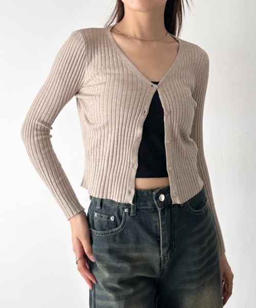 Bamm（バム）の「コンパクトリブニットカーディガン（Tシャツ/カットソー・レディース・イエロー/ベージュ/ホワイト/ブラック・FREE）」の3枚目の写真