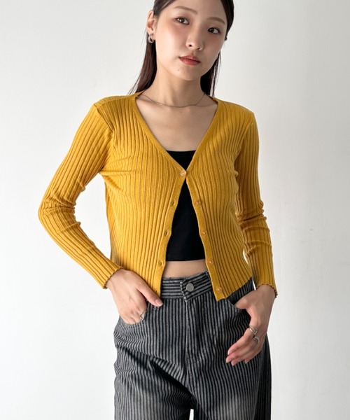 Bamm（バム）の「コンパクトリブニットカーディガン（Tシャツ/カットソー・レディース・イエロー/ベージュ/ホワイト/ブラック・FREE）」の4枚目の写真