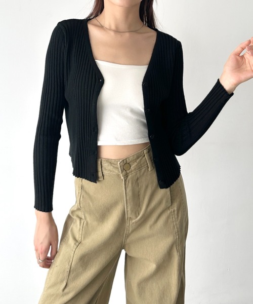 Bamm（バム）の「コンパクトリブニットカーディガン（Tシャツ/カットソー・レディース・イエロー/ベージュ/ホワイト/ブラック・FREE）」の2枚目の写真