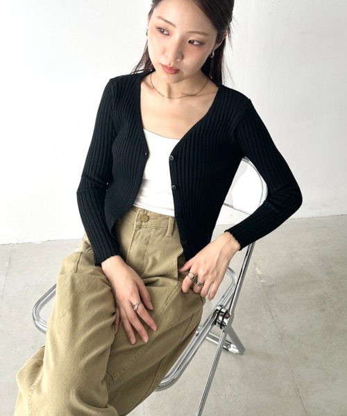 Bamm（バム）の「コンパクトリブニットカーディガン（Tシャツ/カットソー・レディース・イエロー/ベージュ/ホワイト/ブラック・FREE）」の18枚目の写真