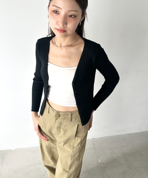 Bamm（バム）の「コンパクトリブニットカーディガン（Tシャツ/カットソー・レディース・イエロー/ベージュ/ホワイト/ブラック・FREE）」の14枚目の写真