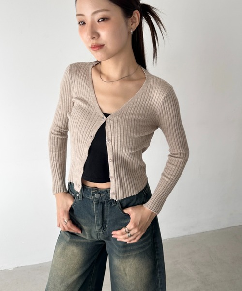 Bamm（バム）の「コンパクトリブニットカーディガン（Tシャツ/カットソー・レディース・イエロー/ベージュ/ホワイト/ブラック・FREE）」の15枚目の写真