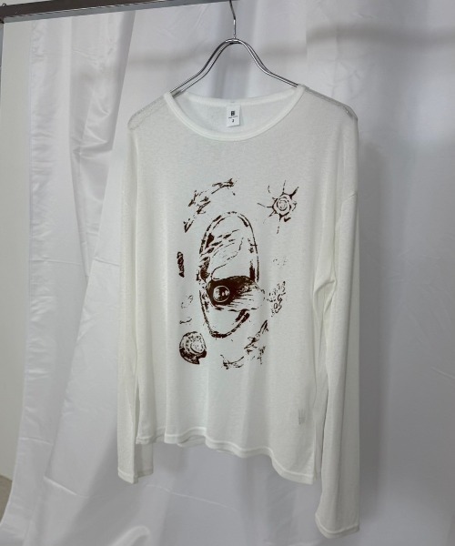 Never mind the XU / Chikashitsu+（ネバーマインド ザ エックスユー / チカシツプラス）の「【Nerd out XU】hand drawing see-through longsleeve / 【ナードアウトエックスユー】ハンドドローイングシースルーロングスリーブ（Tシャツ/カットソー・メンズ・ホワイト・L）」の9枚目の写真