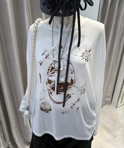 Never mind the XU / Chikashitsu+（ネバーマインド ザ エックスユー / チカシツプラス）の「【Nerd out XU】hand drawing see-through longsleeve / 【ナードアウトエックスユー】ハンドドローイングシースルーロングスリーブ（Tシャツ/カットソー・メンズ・ホワイト・L）」の19枚目の写真