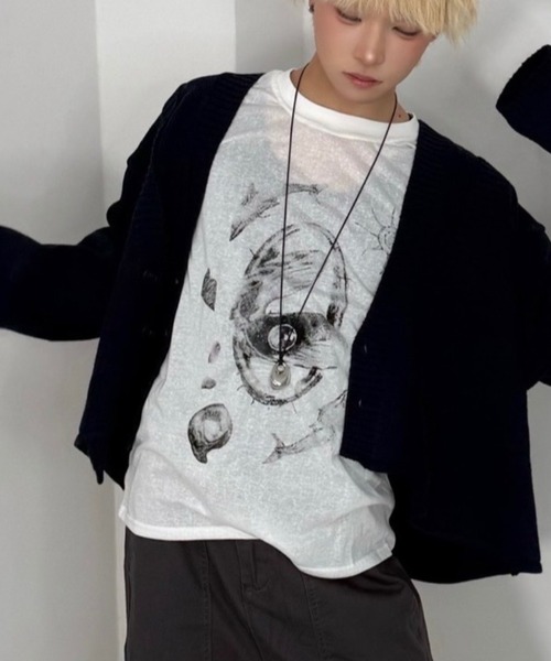 Never mind the XU / Chikashitsu+（ネバーマインド ザ エックスユー / チカシツプラス）の「【Nerd out XU】hand drawing see-through longsleeve / 【ナードアウトエックスユー】ハンドドローイングシースルーロングスリーブ（Tシャツ/カットソー・メンズ・ホワイト・L）」の19枚目の写真