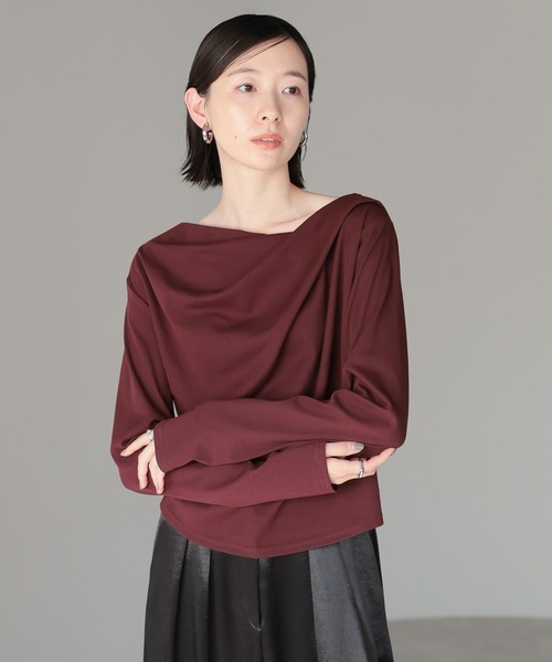 amini（アミニ）の「2WAYドレープオフショルトップス（Tシャツ/カットソー・レディース・ブラウン/ホワイト/チャコールグレー/ブラック/杢グレー/ピンク/イエロー・MEDIUM）」の5枚目の写真