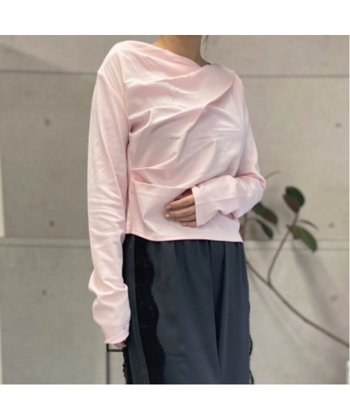 amini（アミニ）の「2WAYドレープオフショルトップス（Tシャツ/カットソー・レディース・ブラウン/ホワイト/チャコールグレー/ブラック/杢グレー/ピンク/イエロー・MEDIUM）」の7枚目の写真