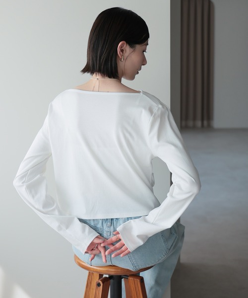 amini（アミニ）の「2WAYドレープオフショルトップス（Tシャツ/カットソー・レディース・ブラウン/ホワイト/チャコールグレー/ブラック/杢グレー/ピンク/イエロー・MEDIUM）」の9枚目の写真