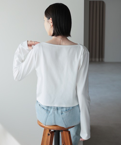 amini（アミニ）の「2WAYドレープオフショルトップス（Tシャツ/カットソー・レディース・ブラウン/ホワイト/チャコールグレー/ブラック/杢グレー/ピンク/イエロー・MEDIUM）」の10枚目の写真