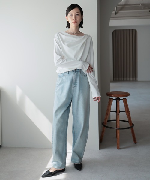 amini（アミニ）の「2WAYドレープオフショルトップス（Tシャツ/カットソー・レディース・ブラウン/ホワイト/チャコールグレー/ブラック/杢グレー/ピンク/イエロー・MEDIUM）」の11枚目の写真