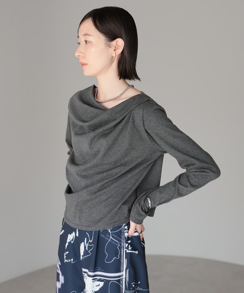 amini（アミニ）の「2WAYドレープオフショルトップス（Tシャツ/カットソー・レディース・ブラウン/ホワイト/チャコールグレー/ブラック/杢グレー/ピンク/イエロー・MEDIUM）」の18枚目の写真