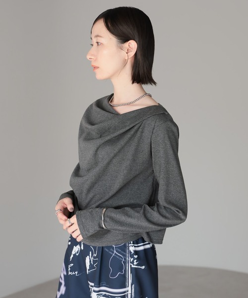 amini（アミニ）の「2WAYドレープオフショルトップス（Tシャツ/カットソー・レディース・ブラウン/ホワイト/チャコールグレー/ブラック/杢グレー/ピンク/イエロー・MEDIUM）」の19枚目の写真