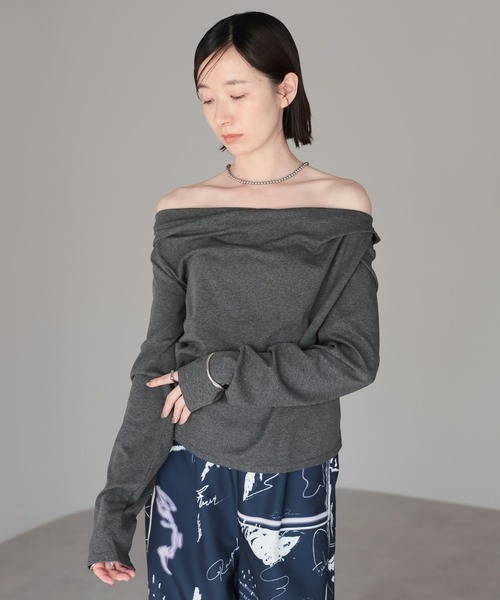 amini（アミニ）の「2WAYドレープオフショルトップス（Tシャツ/カットソー・レディース・ブラウン/ホワイト/チャコールグレー/ブラック/杢グレー/ピンク/イエロー・MEDIUM）」の22枚目の写真