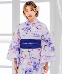 Clarus（クラルス）の「Clarus レディース 女性浴衣2点セット （浴衣＋グラデしわ兵児帯）「夏の思い出 パープル系」F/フリーサイズ 綿浴衣 大人可愛い きもの町オリジナル 女性用浴衣 ゆかた yukata（浴衣）」