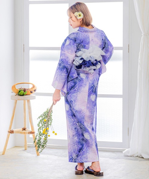 Clarus 浴衣 花火柄 青 KIMONOMACHI Clarus レディース 女性浴衣3点