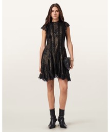 ALLSAINTS | FLEUR TEXTURED ASYMMETRIC HEM DRESS | FLEUR テクスチャード アシンメトリー ヘム ドレス・ワンピース(ワンピース)