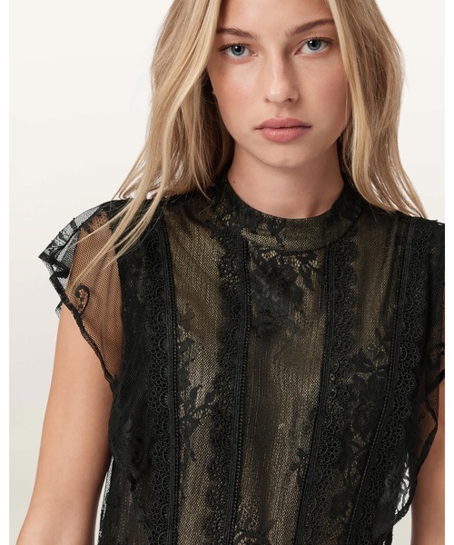 ALLSAINTS（オールセインツ）の「FLEUR TEXTURED ASYMMETRIC HEM DRESS | FLEUR テクスチャード アシンメトリー ヘム ドレス・ワンピース（ワンピース・レディース・ゴールド系その他・4/6/8/10/12）」の4枚目の写真