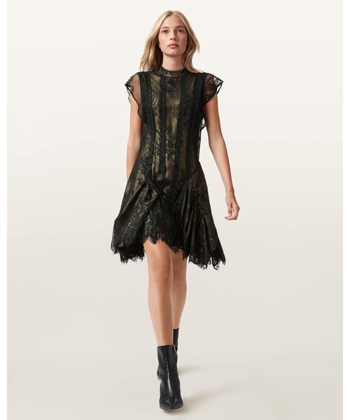 ALLSAINTS（オールセインツ）の「FLEUR TEXTURED ASYMMETRIC HEM DRESS | FLEUR テクスチャード アシンメトリー ヘム ドレス・ワンピース（ワンピース・レディース・ゴールド系その他・4/6/8/10/12）」の5枚目の写真
