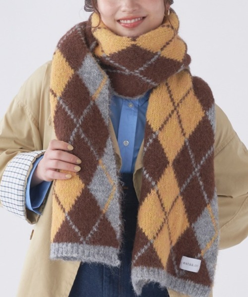 estaa（エスタ）の「ニットマフラー 洗える "ハート フラワー"（マフラー・レディース・ブルー/ダークブルー/ベージュ/ダークネイビー/ダークブラウン/ライトグレー/ライトベージュ/ブラック/グレー・FREE）」の4枚目の写真