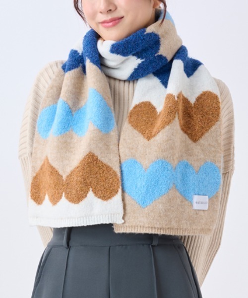 estaa（エスタ）の「ニットマフラー 洗える "ハート フラワー"（マフラー・レディース・ブルー/ダークブルー/ベージュ/ダークネイビー/ダークブラウン/ライトグレー/ライトベージュ/ブラック/グレー・FREE）」の5枚目の写真