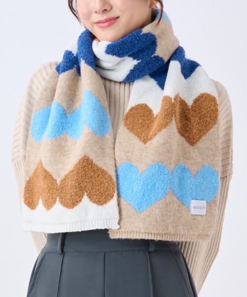estaa（エスタ）の「ニットマフラー 洗える "ハート フラワー"（マフラー・レディース・ブルー/ダークブルー/ベージュ/ダークネイビー/ダークブラウン/ライトグレー/ライトベージュ/ブラック/グレー・FREE）」の15枚目の写真