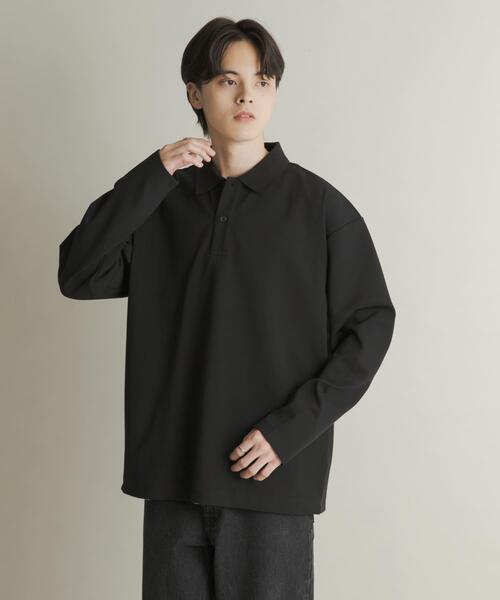 COLLAR LESS POLO カラーレスロングスリーブポロシャツ セール】カノコルーズロングスリーブポロシャツ（ポロシャツ