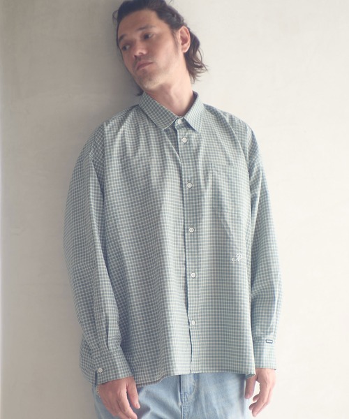 ADAM PATEK(アダムパテック)の「ms6231-small check wide shirt シャツ(AP2525008)(シャツ/ブラウス・メンズ・ブラック/グリーン・1/2)」の3枚目の写真