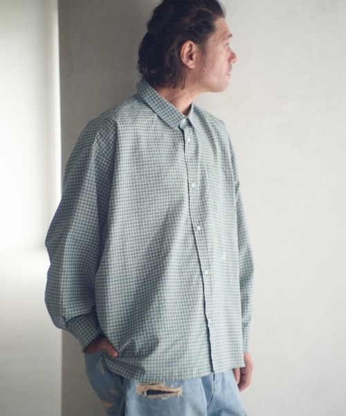 ADAM PATEK(アダムパテック)の「ms6231-small check wide shirt シャツ(AP2525008)(シャツ/ブラウス・メンズ・ブラック/グリーン・1/2)」の4枚目の写真