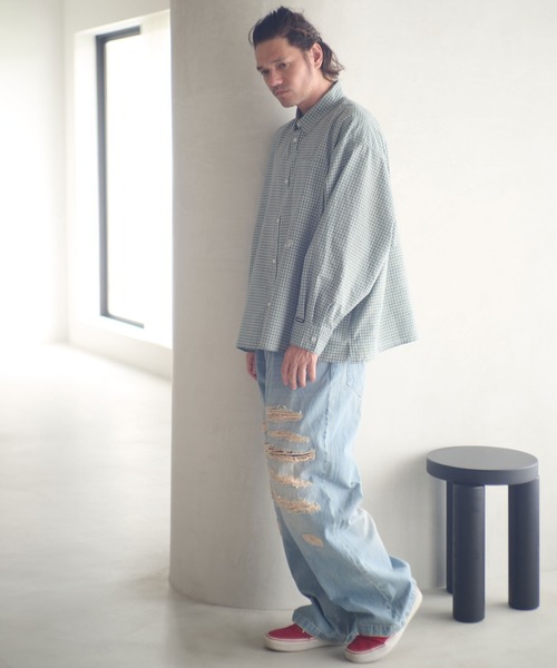 ADAM PATEK(アダムパテック)の「ms6231-small check wide shirt シャツ(AP2525008)(シャツ/ブラウス・メンズ・ブラック/グリーン・1/2)」の7枚目の写真