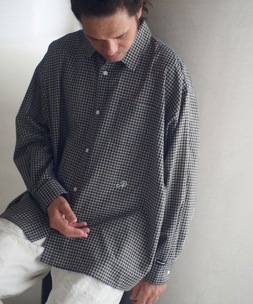 ADAM PATEK(アダムパテック)の「ms6231-small check wide shirt シャツ(AP2525008)(シャツ/ブラウス・メンズ・ブラック/グリーン・1/2)」の11枚目の写真