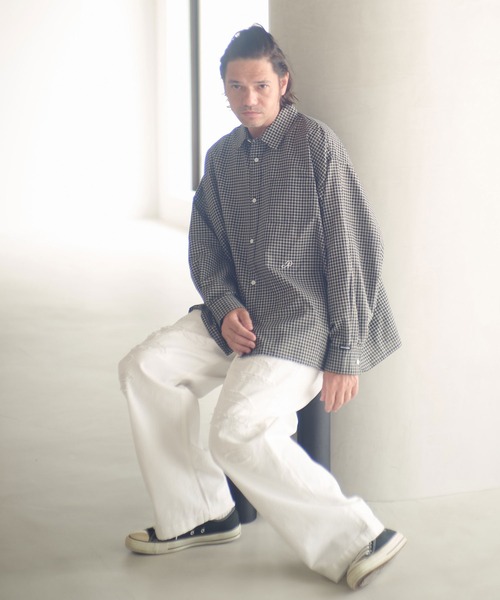 ADAM PATEK(アダムパテック)の「ms6231-small check wide shirt シャツ(AP2525008)(シャツ/ブラウス・メンズ・ブラック/グリーン・1/2)」の14枚目の写真