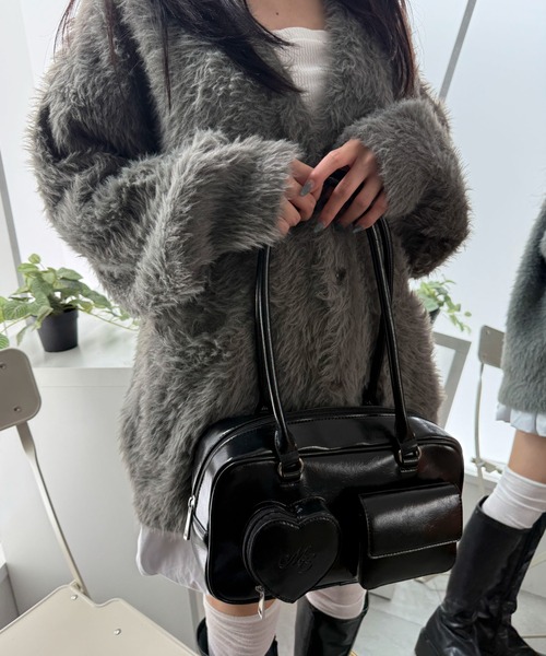 WEGO（ウィゴー）の「WEGO/ハートポケットボストンバッグ（ショルダーバッグ・レディース・ブラック/ブラウン・FREE）」の6枚目の写真