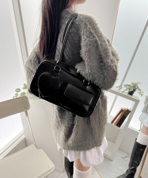 WEGO（ウィゴー）の「WEGO/ハートポケットボストンバッグ（ショルダーバッグ・レディース・ブラック/ブラウン・FREE）」の9枚目の写真