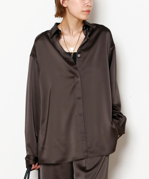 AP STUDIO(エーピーストゥディオ)の「サテンシャツ(シャツ/ブラウス・レディース・ブラック/チョコ・FREE)」の11枚目の写真