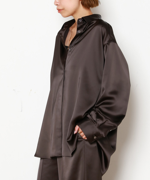 AP STUDIO(エーピーストゥディオ)の「サテンシャツ(シャツ/ブラウス・レディース・ブラック/チョコ・FREE)」の12枚目の写真