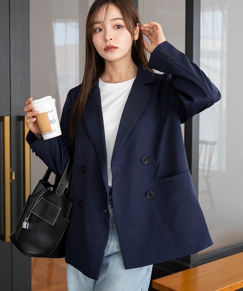 WEGO（ウィゴー）の「WEGO/【ZOZO限定・26年春再入荷！】ダブルボタンテーラードジャケット（テーラードジャケット・レディース・ネイビー/グレー/ブラウン/アイボリー・FREE）」の4枚目の写真