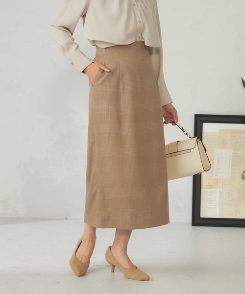 a.v.v（アーヴェヴェ）の「ラメチェックナロースカート（スカート・レディース・チャコールグレー/モカ・36/38）」の11枚目の写真