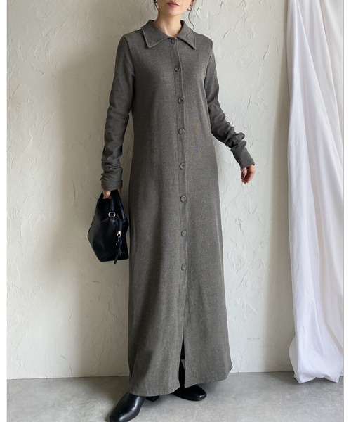 She's Closet(シーズクローゼット)の「ロング丈襟付きリブタイトポロワンピース(ワンピース・レディース・ブラック/チャコールグレー・FREE)」の5枚目の写真