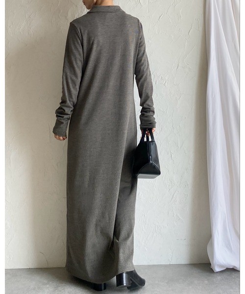 She's Closet(シーズクローゼット)の「ロング丈襟付きリブタイトポロワンピース(ワンピース・レディース・ブラック/チャコールグレー・FREE)」の7枚目の写真