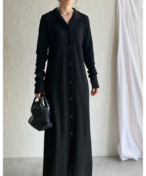 She's Closet(シーズクローゼット)の「ロング丈襟付きリブタイトポロワンピース(ワンピース・レディース・ブラック/チャコールグレー・FREE)」の8枚目の写真