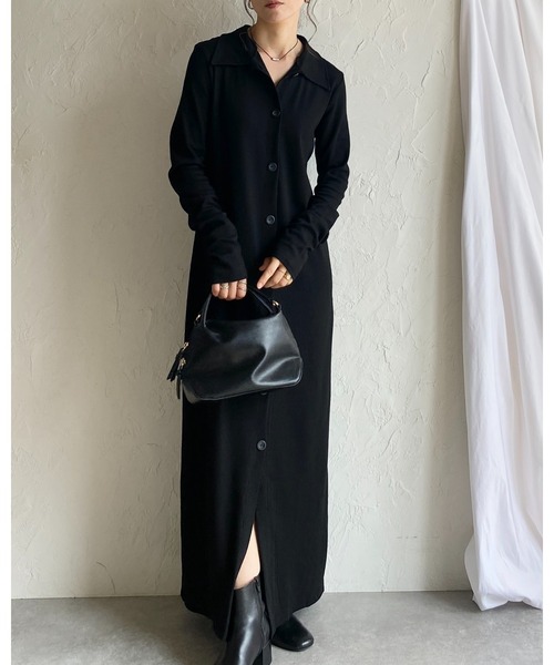 She's Closet(シーズクローゼット)の「ロング丈襟付きリブタイトポロワンピース(ワンピース・レディース・ブラック/チャコールグレー・FREE)」の12枚目の写真
